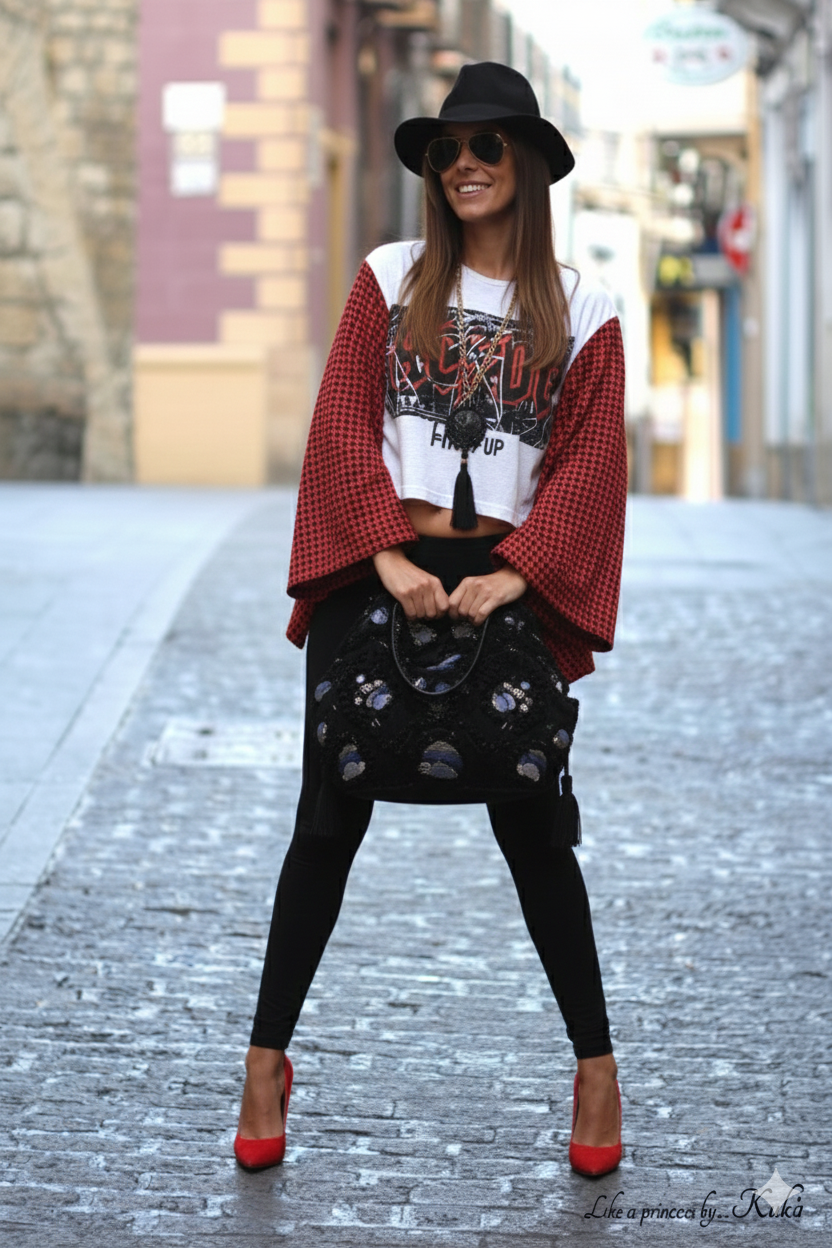 AC/DC Houndstooth wool blend Kimono tee