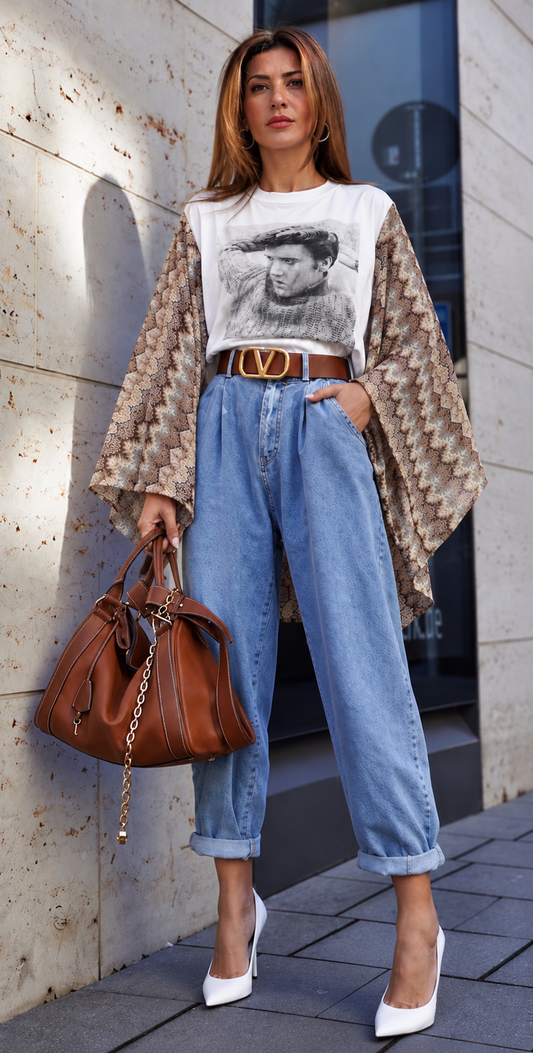 Vintage Elvis Portrait Chevron Sleeve Kimono Tee