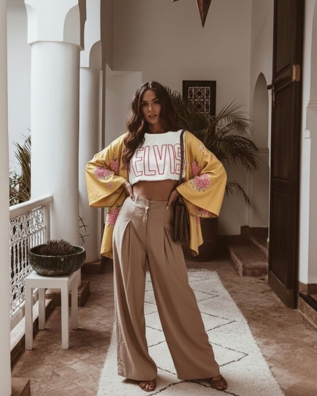 Elvis Bloom Gold Kimono Tee