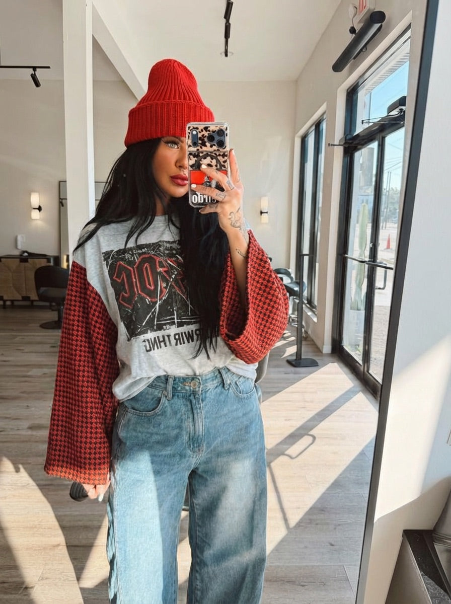 AC/DC Houndstooth wool blend Kimono tee