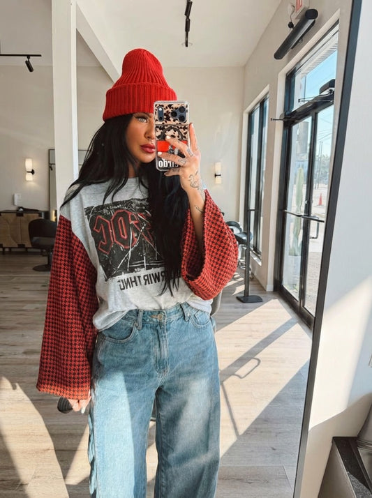 AC/DC Houndstooth wool blend Kimono tee