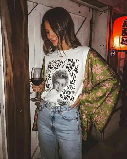 Marilyn Never Boring Silk Rose Kimono Tee