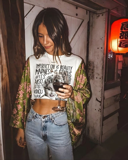 Marilyn Never Boring Silk Rose Kimono Tee