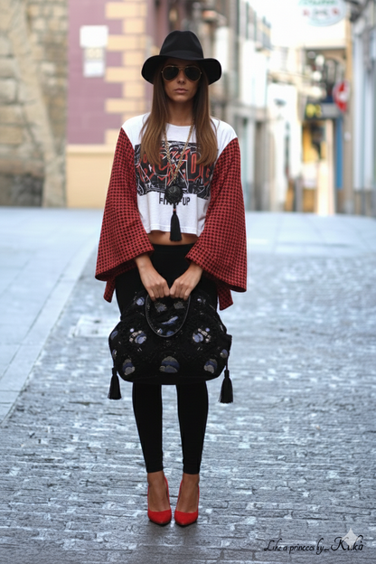 AC/DC Houndstooth wool blend Kimono tee